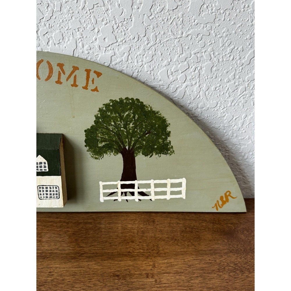 Vintage Hand-Painted Wooden Welcome Sign | Rustic Folk Art Cottage Core Decor - Picture 4 of 8